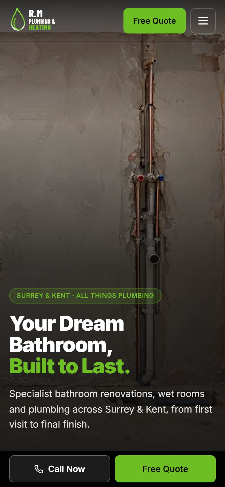 R.M Plumbing & Heating website on a phone